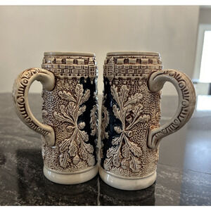 2- ORIGINAL KING MUG Beer Stein SALZBURG 5 3/4" TALL HEAVY RAISED DESIGN EUC